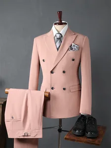 Direct Factory Sale High-End 3-Piece Plus Size Men's Wedding Dress Double Breasted Zipper Fly Pant Groomsmen African Suits