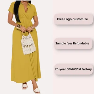 Custom Printed Summer Women's Elastic Waist Comfy Soft Casual Lightweight Wrap V Neck Short Sleeve Maxi Dress