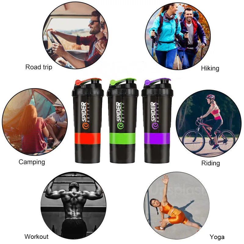 Spidershaker Custom 3 Layer 500ml Spider Blender Botellas Gym Water Bottle Protein ...