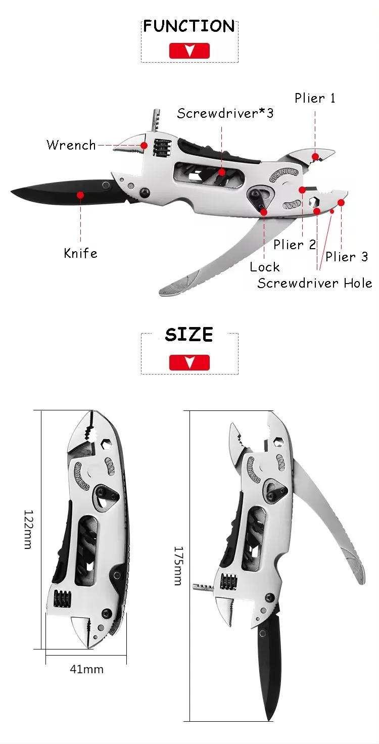 Multifunctional 9 in 1 Keychain Plier Screwdriver Pocket Tools Outdoor Camping Multi-purpose Pliers and Wrench