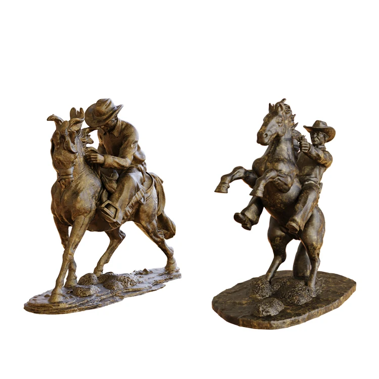 Imago Aes-Effectus Antiqua Occidentalis: Equestris Eques in Equo Ex Resina Cum Aes Coloris Bronze