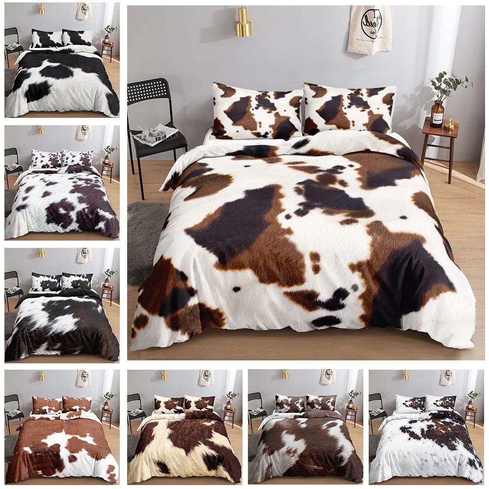 Cow Print Duvet Cover Set Queen Double Bed Brown And White Cowhide