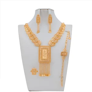 Dongli Brass Jewelry Four-Piece Set Luxury Arab Style Arabian Rose Printing Tassel Leaf Motif for Banquet Fashion Jewelry Sets