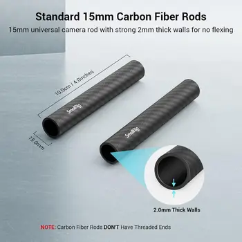 For SmallRig 15mm Carbon Fiber Rod 4 Inches Long Pack of 2-1871 Non-Threaded Support System for Camera Accessories detail image