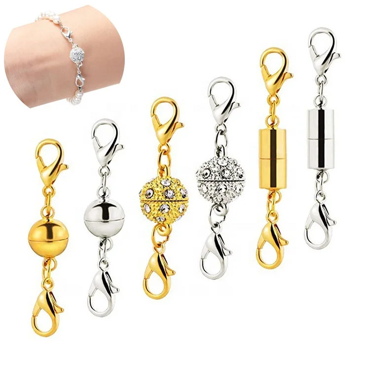20Pack Dia.6mm Magnetic Clasps Necklace Bracelet Chain Leather Cord Ends Caps Strong Rhodium Plated Connector Button Hook Jewelry Making #FLQ247-6S