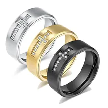 European and American Diamond Cross Stainless Steel Ring Inlaid with Food Ring Personality Light Luxury Hand Jewelry