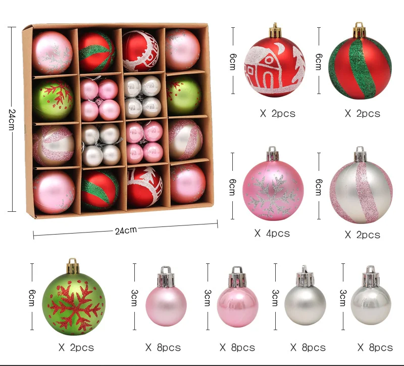 Xmas New 42 Pcs Per Set Christmas Painted Ball Gift Box 3cm/6cm Set ...