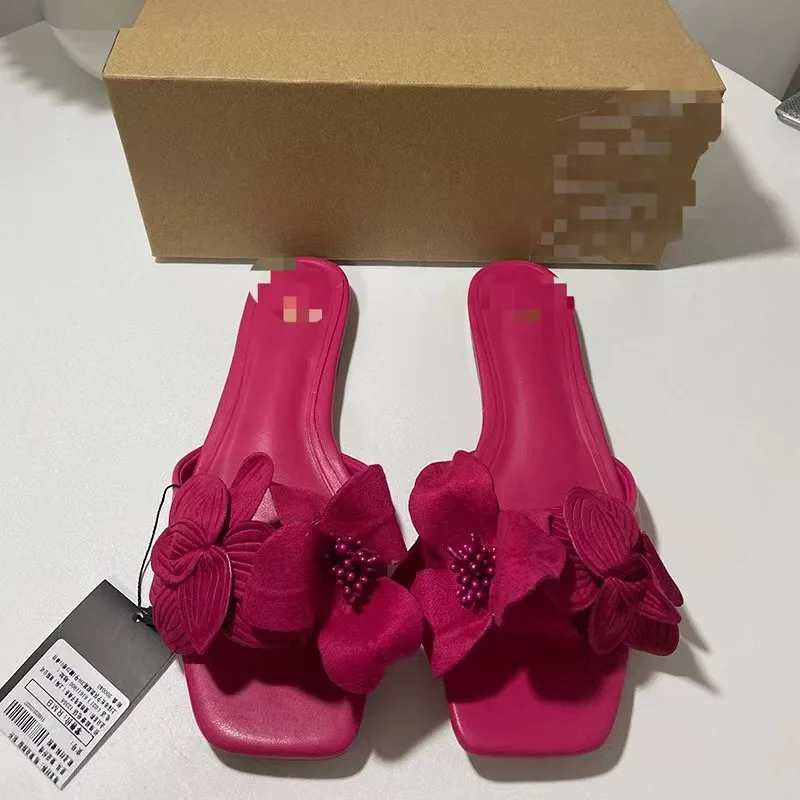 Summer 2024 New Design Flat square Head Back Empty Open Toe Half Slipper Sandals Women Fashion Beach Shoes Women