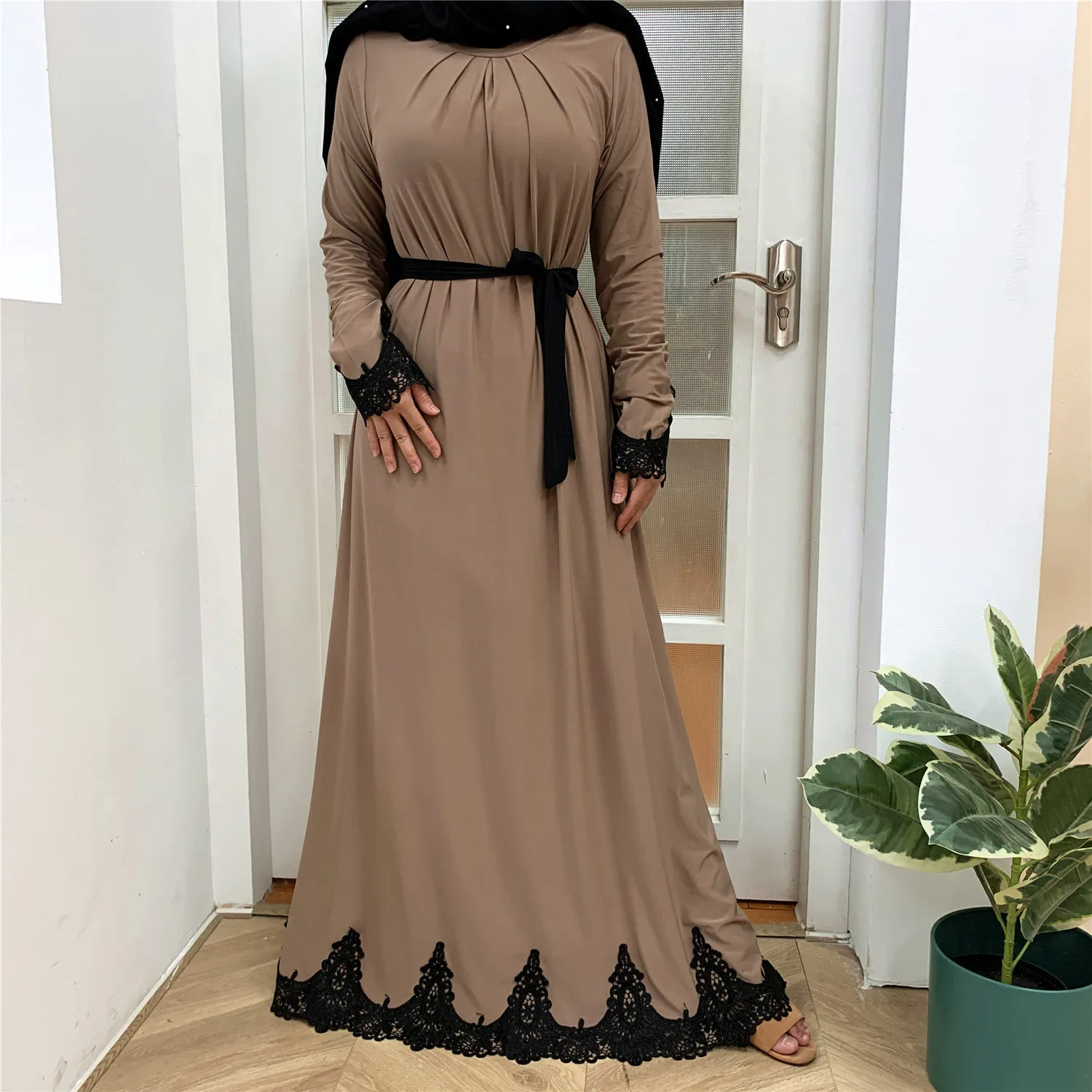 Fashionable Black Lace Dress Abaya Islamic