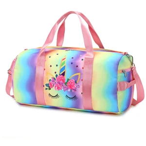 Custom Large Zippered Unicorn Duffle Bag for Girls PU Leather Gym Bag with Weekender Features for Outdoor Storage and Travel