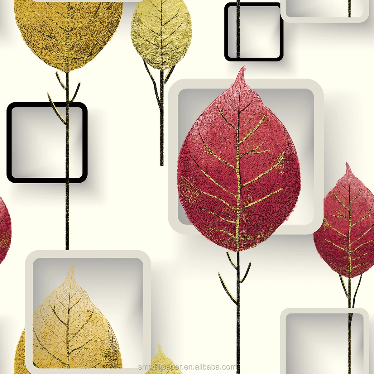 Tree Leaf Pattern Wall Paper Waterproof PVC Modern 3D Wallpaper for Children Room
