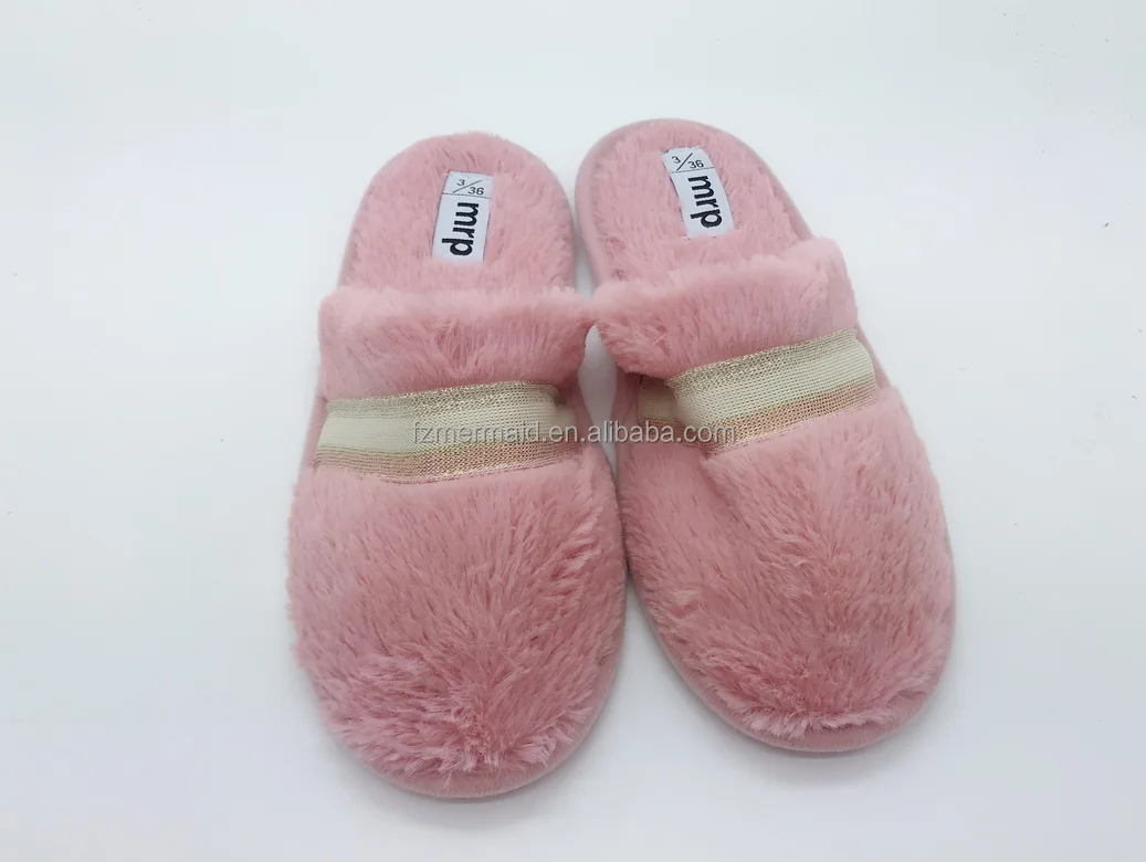 Custom Winter Fashion One Strap Simple Home Flip Flops Women Fluffy Plush Slipper Fur Fluffy Indoor House Slippers