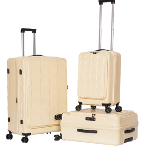 Customizable Premium Quality Unisex Luggage Set Waterproof ABS With Front Open Spinner Caster Aluminum Zipper Closure Suitcase