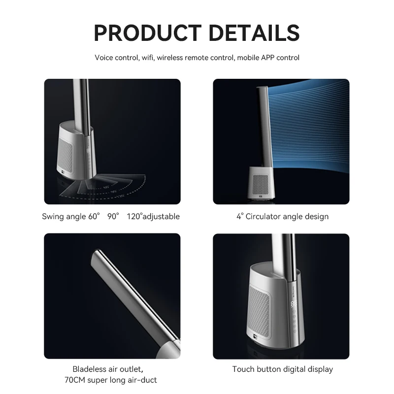 Smart Leafless Oscillating Air Cooling Tower Fan Hot and Cold Dc Motor Electric Bladeless Floor Fan for Living Room