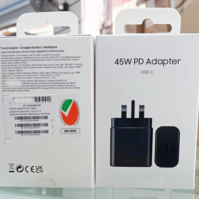 Super Fast Charging Power Adapter UK US EU Plug 45W Cargador Tipo C for Samsung Mobile Phone S23 S24 USB-C Charger Wholesale