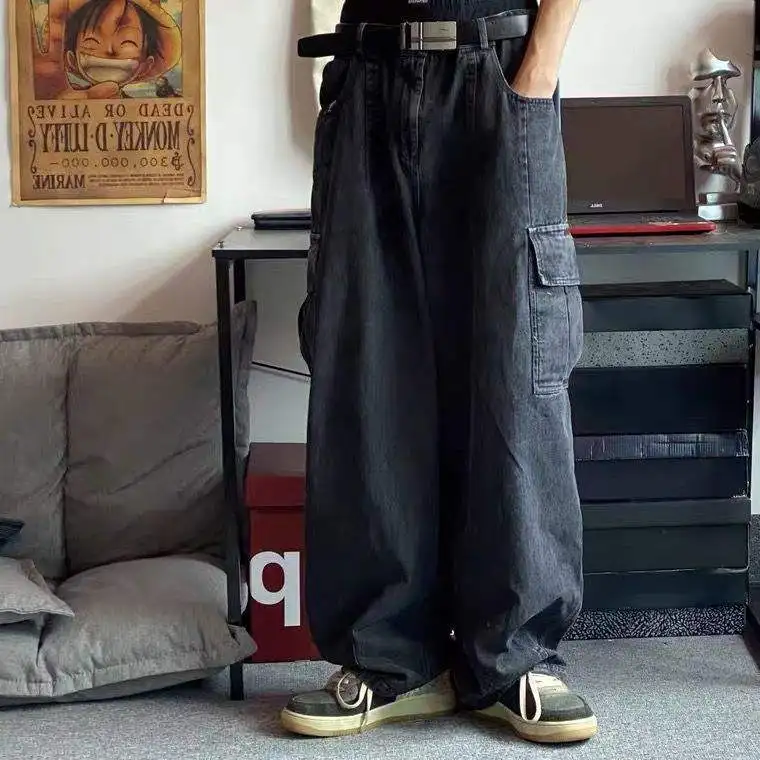Baggy Jeans Trousers Male Denim Pants Wide Leg Pants Men's Jeans Oversize Cargo Korean Streetwear Hip Hop Harajuku