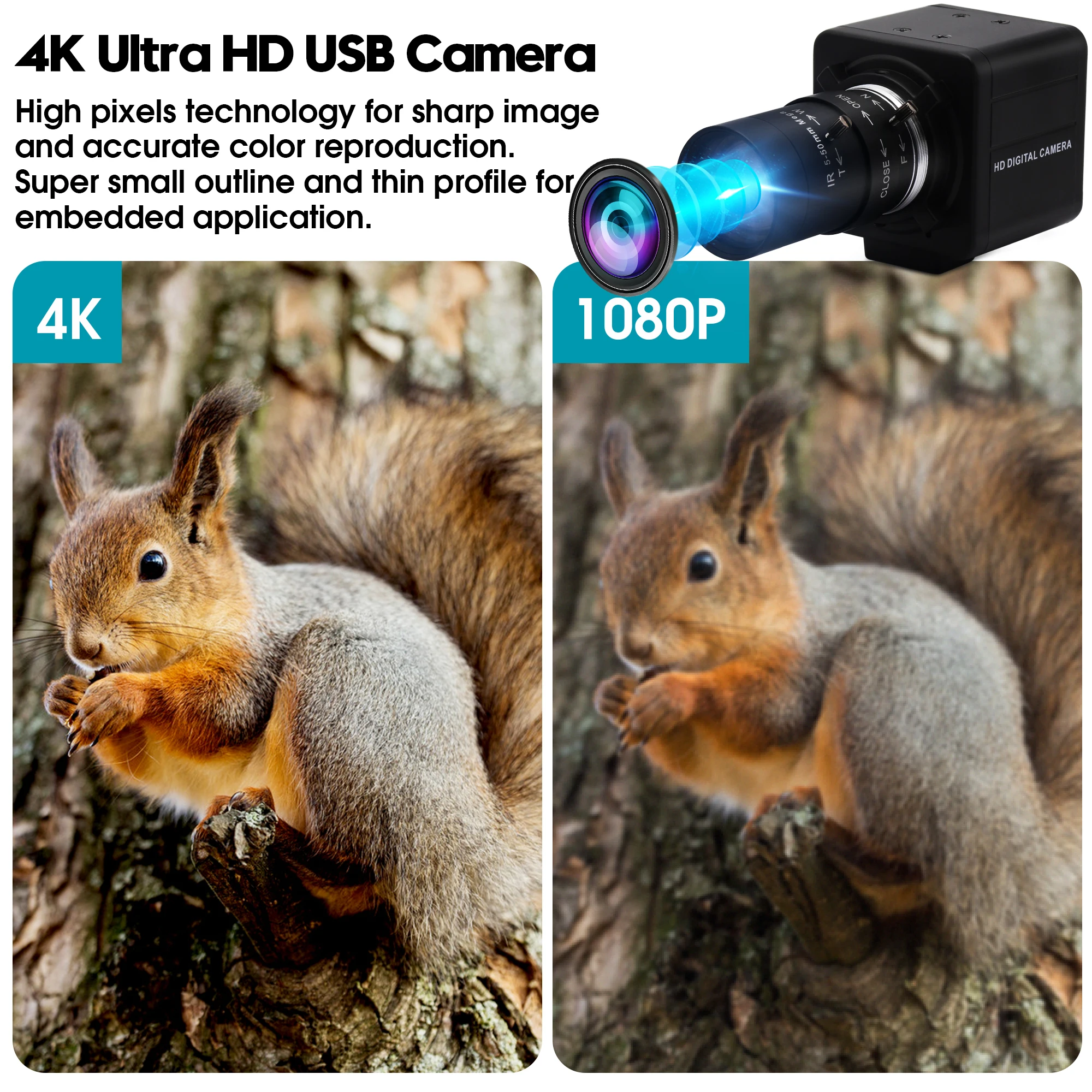 ELP 4K Webcam Manual Varifocal Lens IMX415 Sensor High Speed 30fps 10X Zoom USB Computer Camera for Laplap PC Tablet Mobile