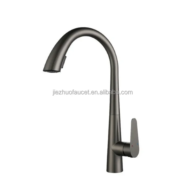 Factory Sales of Stainless Steel Dark Grey Water Faucet, Flexible Pull-down Kitchen Faucet with Pull-out Spray