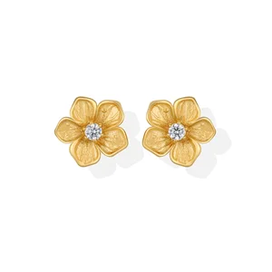 Original Design Trendy Earring Flower Five Petals Peach Blossom Gold Plated Stud Earrings for Women