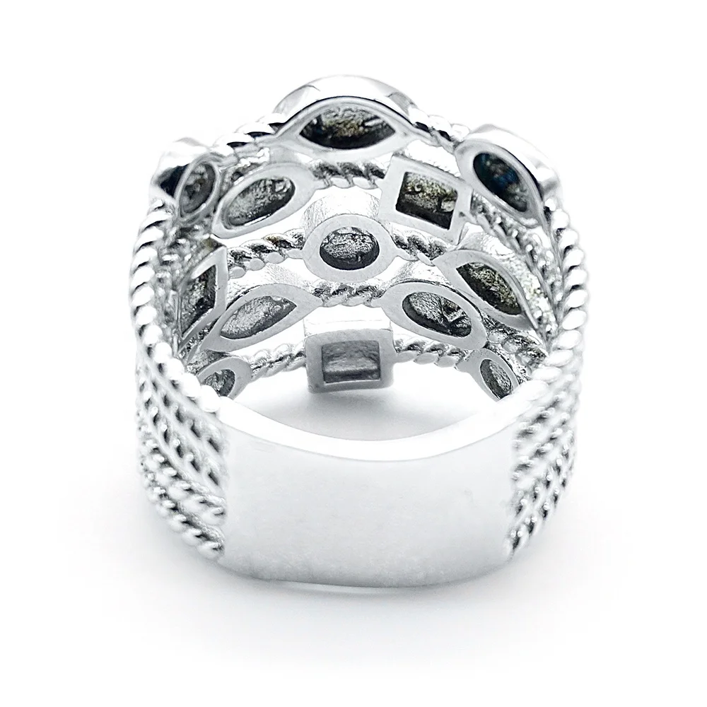 European and American Chic Women's Geometric Elements Collection Dotted Design Silver Prom Jewelry Rings for Wedding and Party