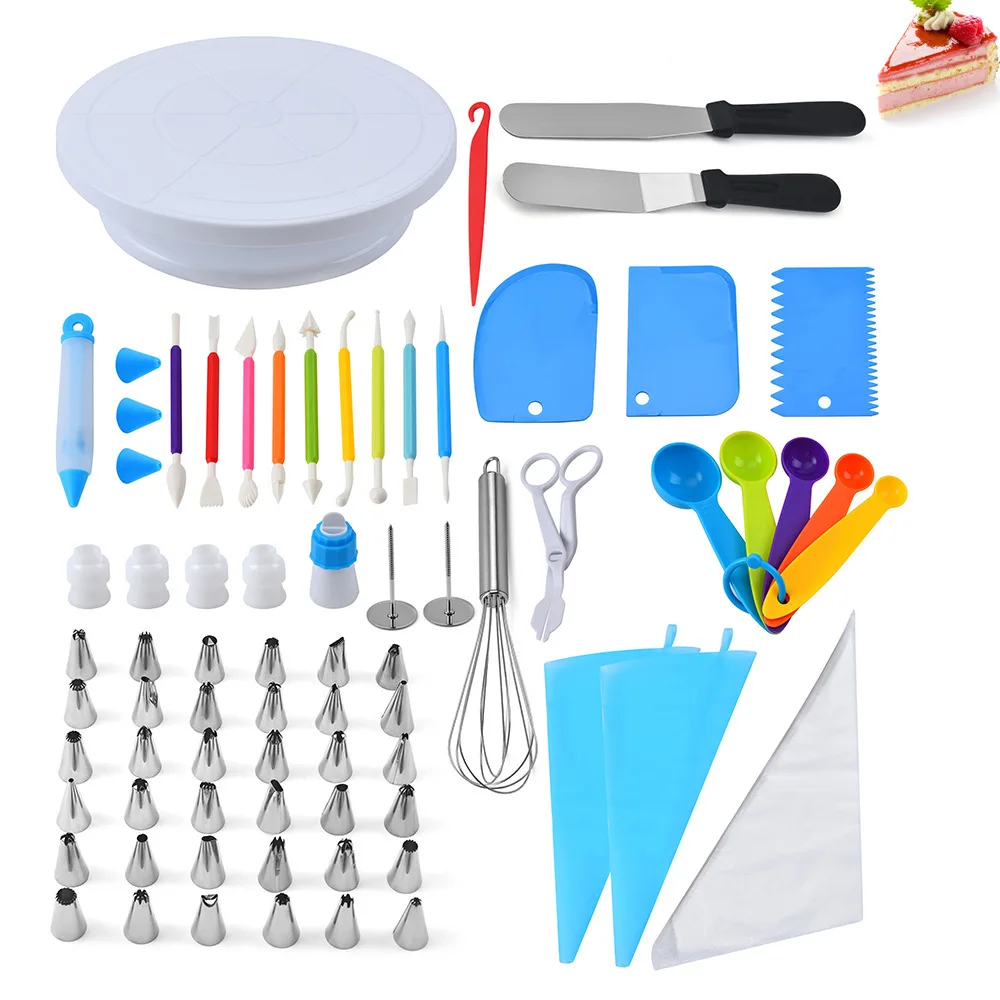 cake dressing tools 390PCS Decorating Supplies Kit, Baking Set for Cakes  3 Packs Springform Cake Pans Cake Rotating Turntable 48 Numbered Piping Icing Tips 4 Russian Nozzles 9 Fondant Tools for Breaker Do cakes from a bakery look different from what you prepare at home Uarter 164PCS Dessert Decorating Syringe