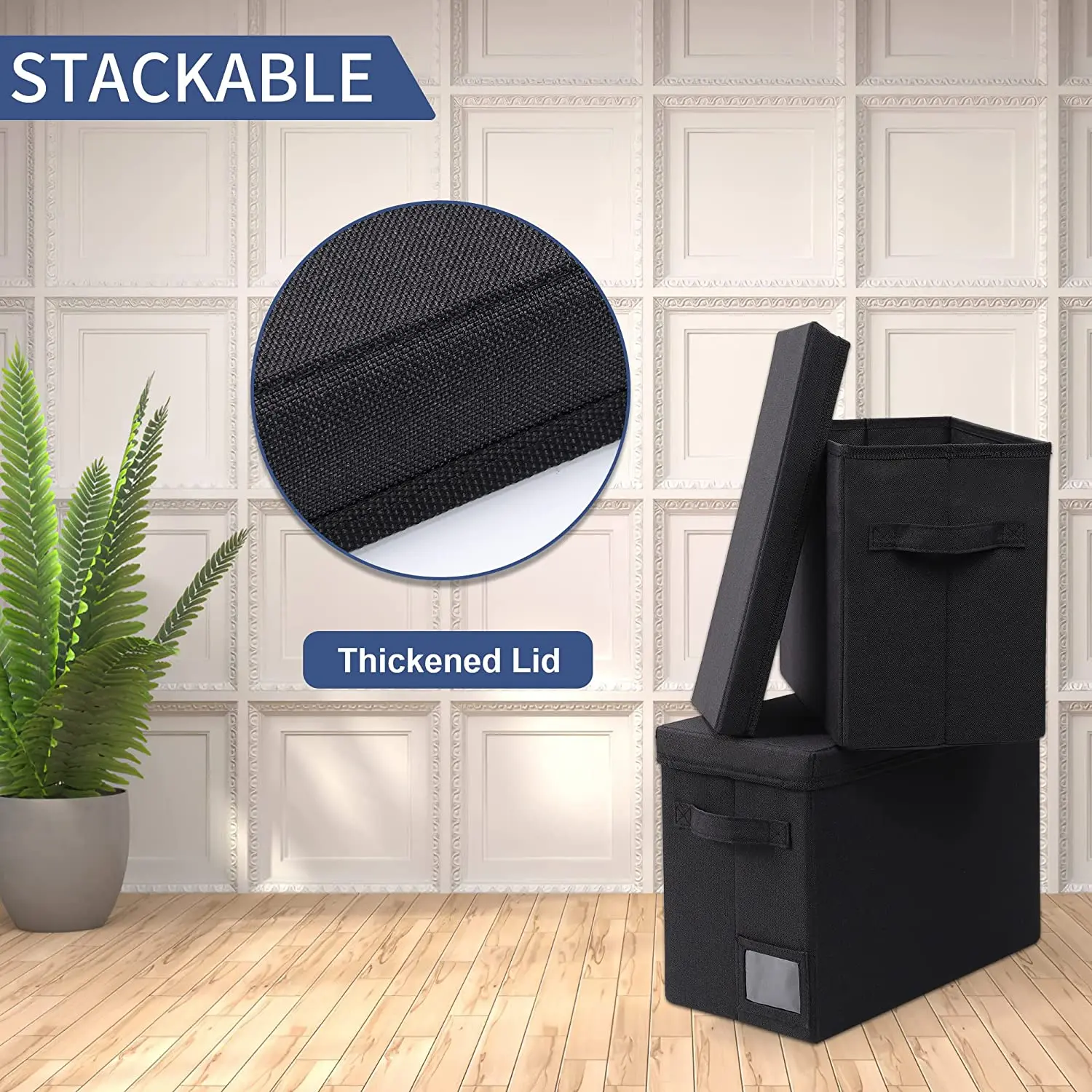 High Quality Eco-Friendly Rectangle Non-Woven Fabric Foldable Stackable Comic Book Storage Box with Cover for Office
