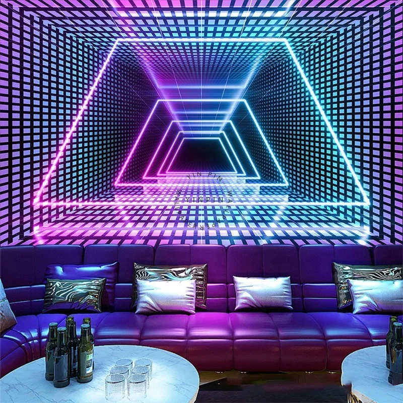 Visual Space Extension Luminous Wall Paper 3d bar Decoration Mural Wallpaper