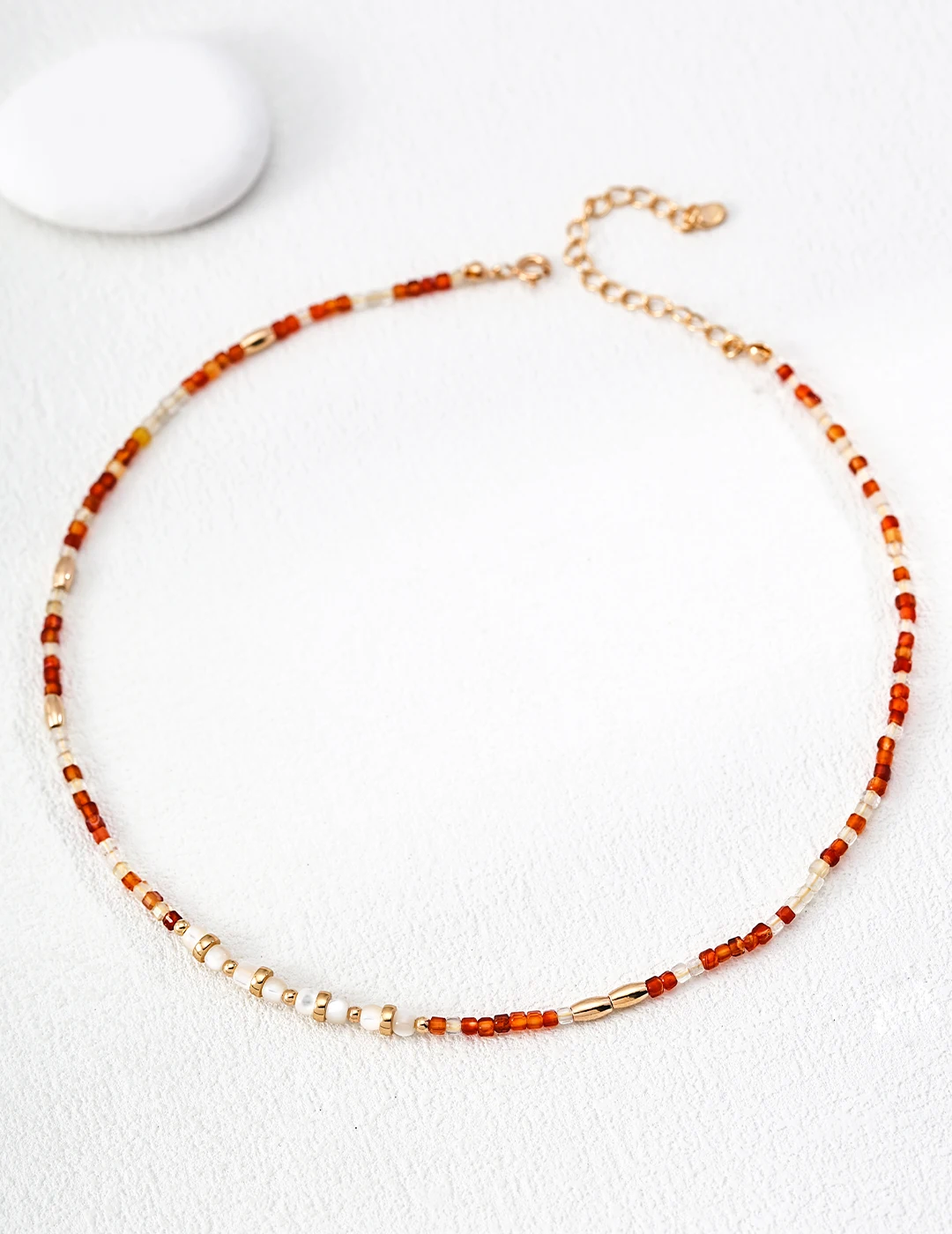 S925 Sterling Silver Shell Agate Choker Red Agate White Mother-of-Pearl Necklace for Wedding Party Dating Gift Daily Wear