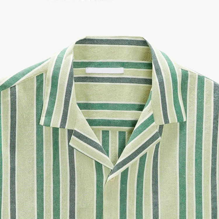 Wholesale Boxy Retro Bowling Rayon Hawaiian Shirt Striped Short Sleeve