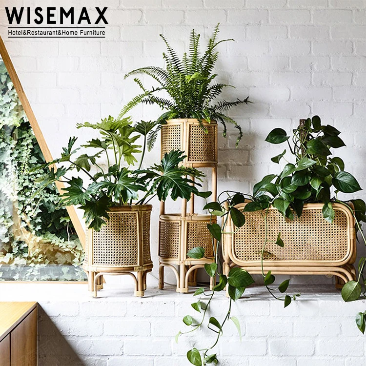 Фабрика мебели WISEMAX, классический дизайн, двойная Цветочная стойка, садовая Цветочная полка из ротанга для внутреннего дворика