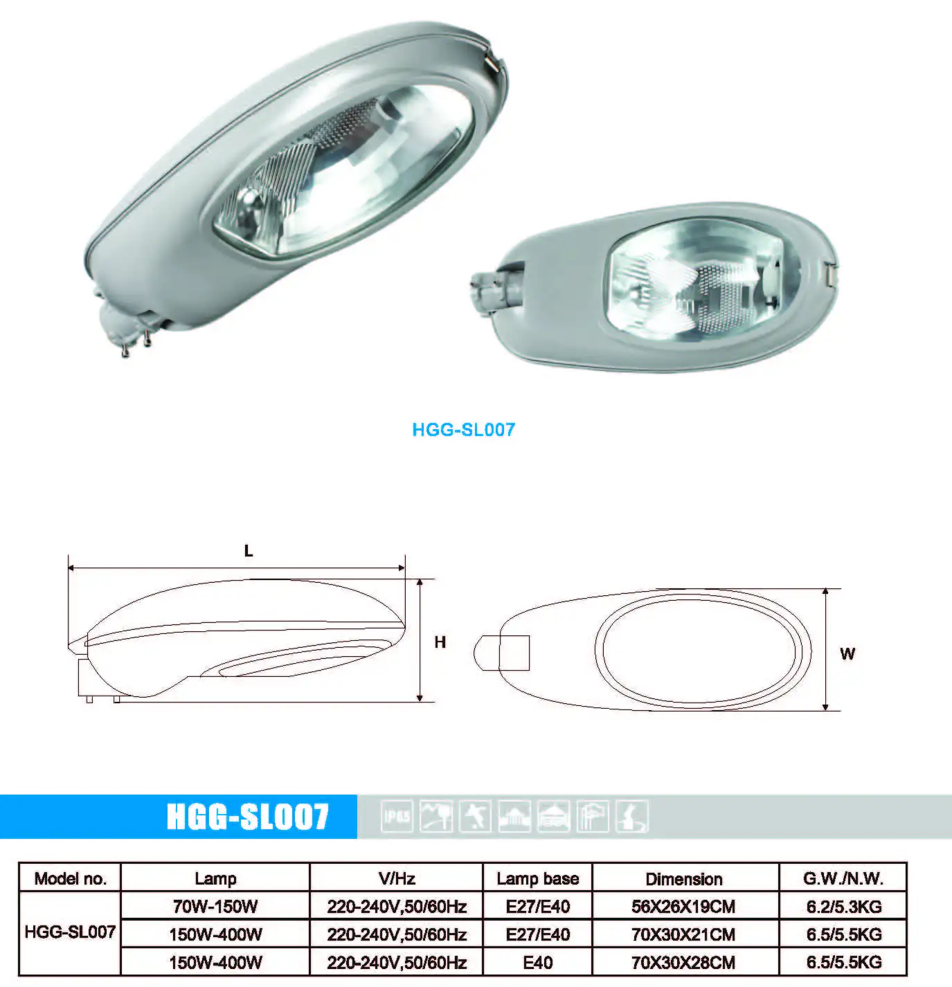 250W/400W HPS Lamp IP66 High Pressure Sodium Street Lighting Fixture