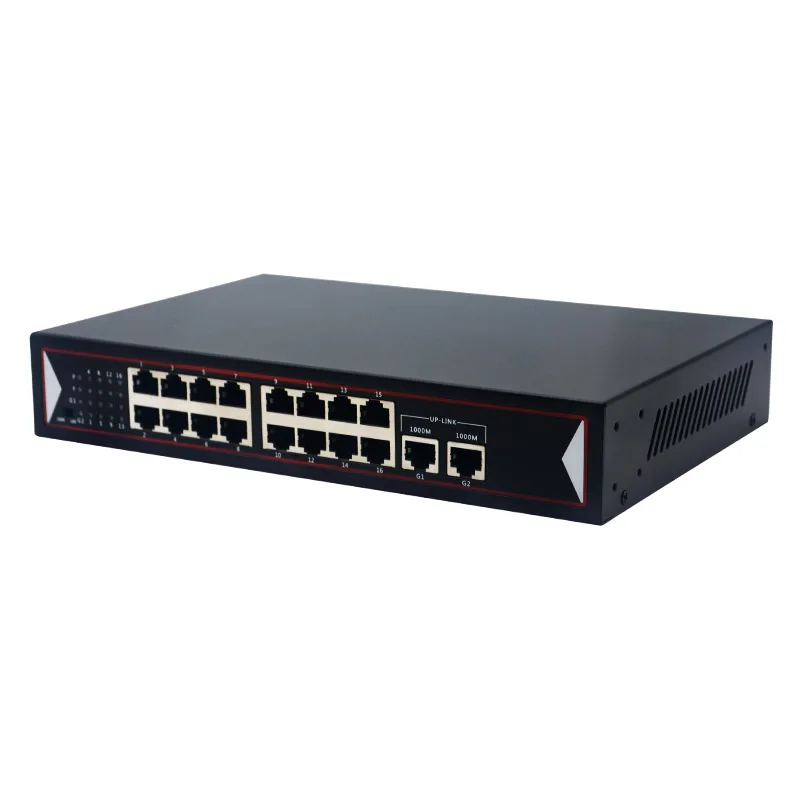 10/100Mbps 16 Port PoE Switch With 2 Gigabit Uplink 48V 150W Power Over Ethernet POE+ Switch details