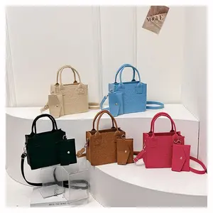 Polyester Felt Handbag for Women, Lightweight Textured Shoulder Bag, Minimalist Open Top Casual Purse Soft Texture Bag