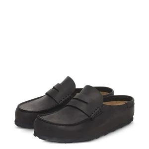 Women's Custom Logo Backless Loafers Comfortable Black Leather Mules for Daily Driving Autumn Flat Slip on Mules Casual