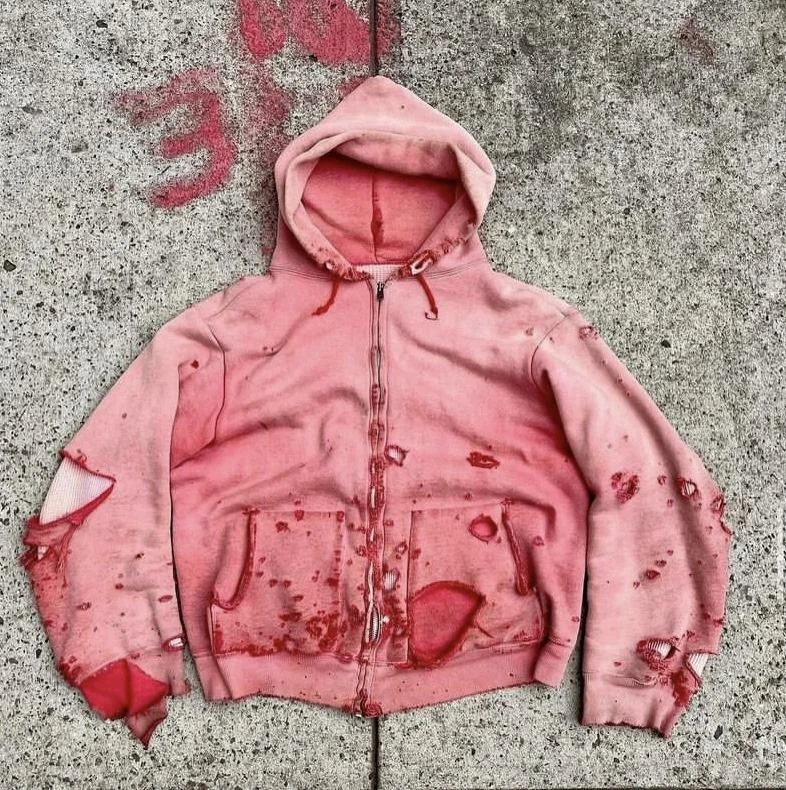 Custom Logo Heavy Weight Fabric Cut and Sew Embroidery Patch Oversized Distressed Unisex Acid Wash Sun Faded Waffle Hoodie Men gallery 2