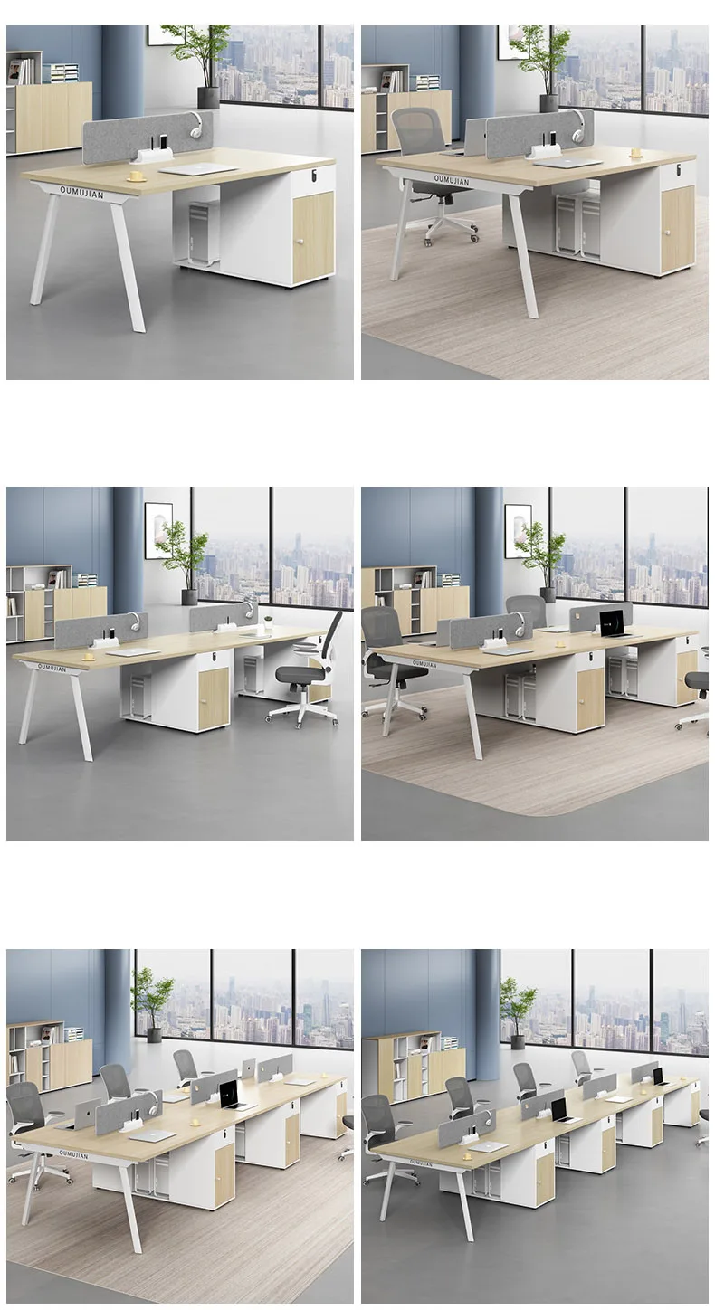 Modular Officeworks Table 1.4 Meter Steel Frame Wood Tabletop Modern Office Desk With File