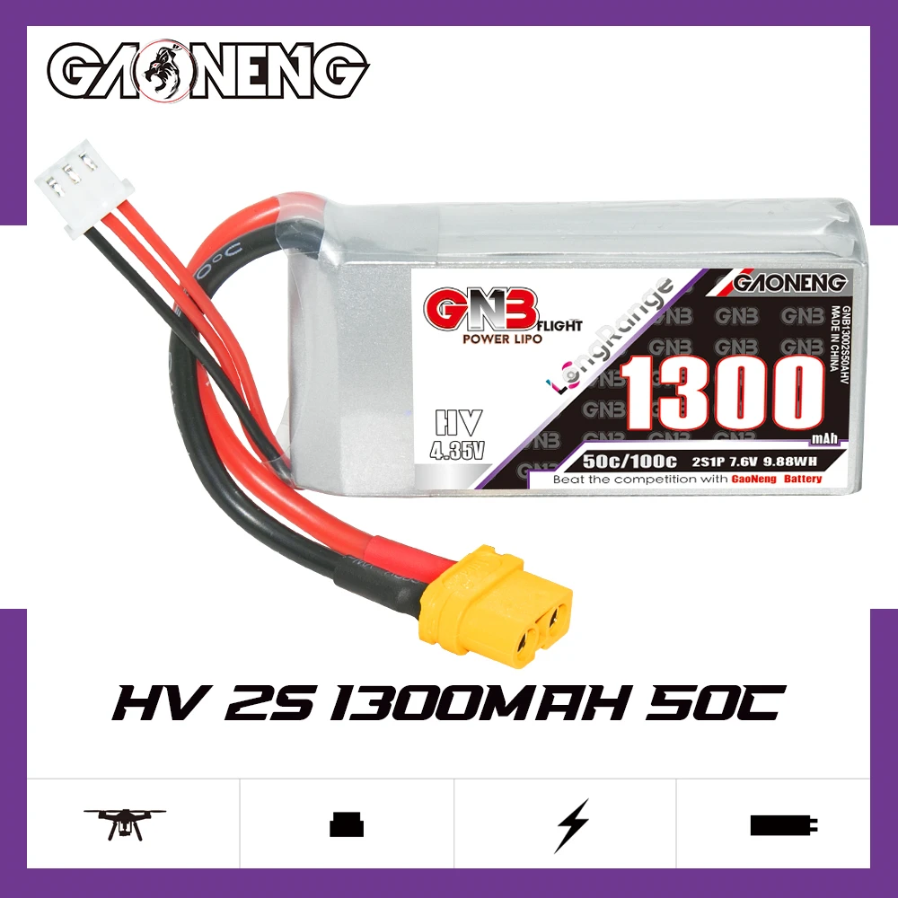 Gaoneng Gnb 1300mah 7.6v Hv 2s 50c 120c Hv Xt60 Lipo Battery Soft Pack ...