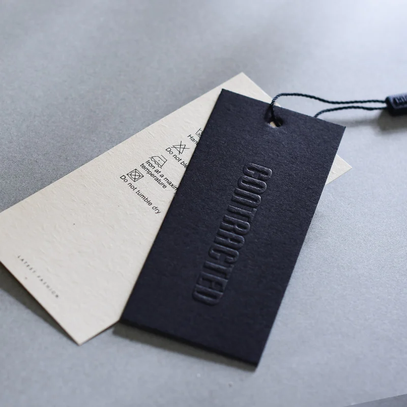 Luxury Custom Embossed Hang Tags 800gsm Black Cardboard Garment Tags Clothing Labels