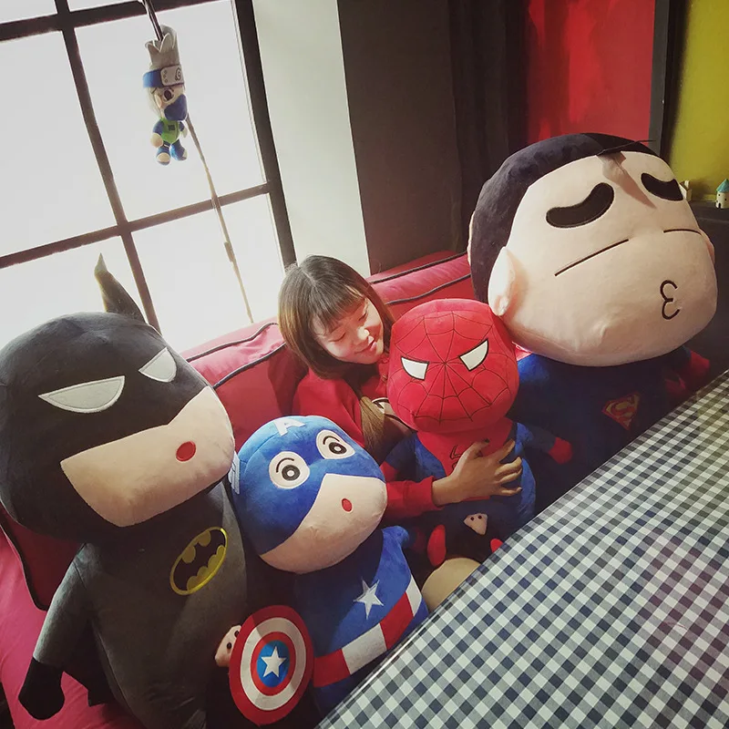 New Crayons Shin Chan Transforms Into Spiderman Super Plush Toy Man Cute Cartoon Avengersed Action Figures Doll