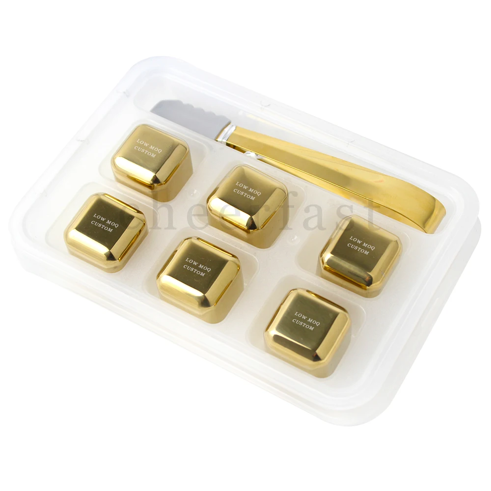Small Order Gold Stainless Steel  Ice Cube Solid Non Melting Ice Cubes Reusable Stainless Ice Cubes Whiskey Stone