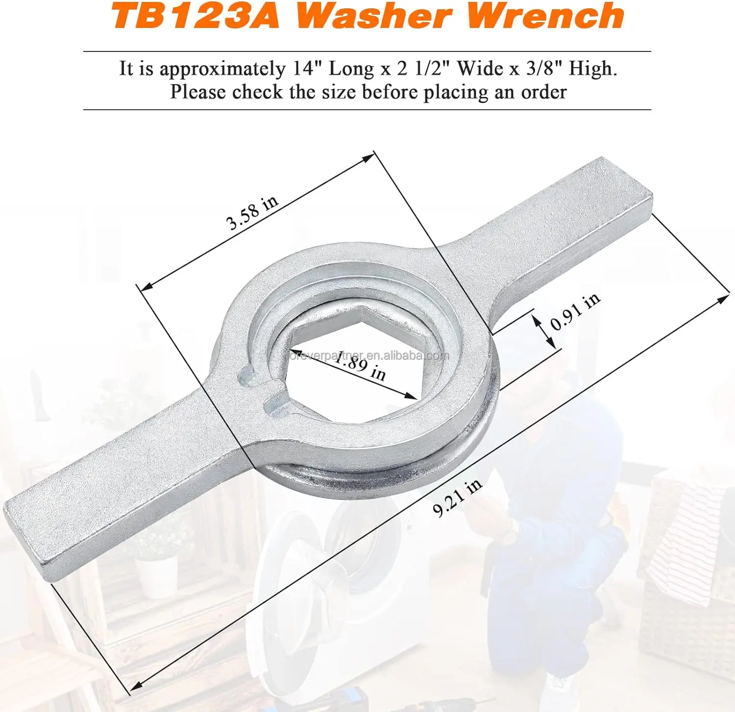 thumbnail image 2 of TB123A Washer Spanner Wrench – Fits Whirlpool, Kenmore, Maytag (Replaces WX5X1325, 22003813) 2 of 6