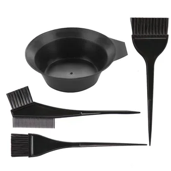 4Pcs Professional Hair Dying Brush and Bowl Kit Hair Color Dye Brushes Set Including Tail Bleach Tint & Edge Brush