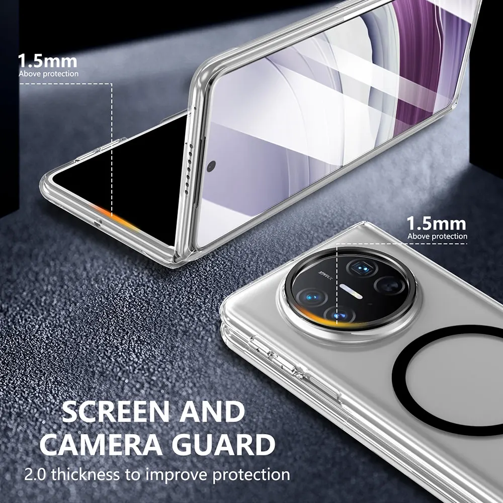 Laudtec Sjk960 Clear Phone Case Slim Magnetic Metal Lens Anti Yellow Shockproof Cover Simple Business For Huawei Mate X5 X3 manufacture