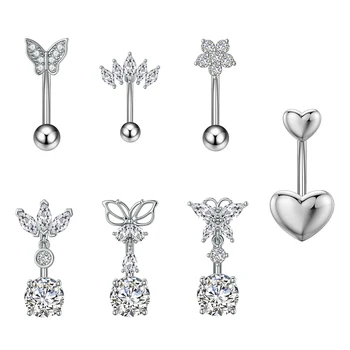 10Pcs/Set Women Heart-Shaped Butterfly Zircon Inlaid 316L  Surgical Steel Piercing Navel Ring Charm Forbidden Belly Ring Jewelry