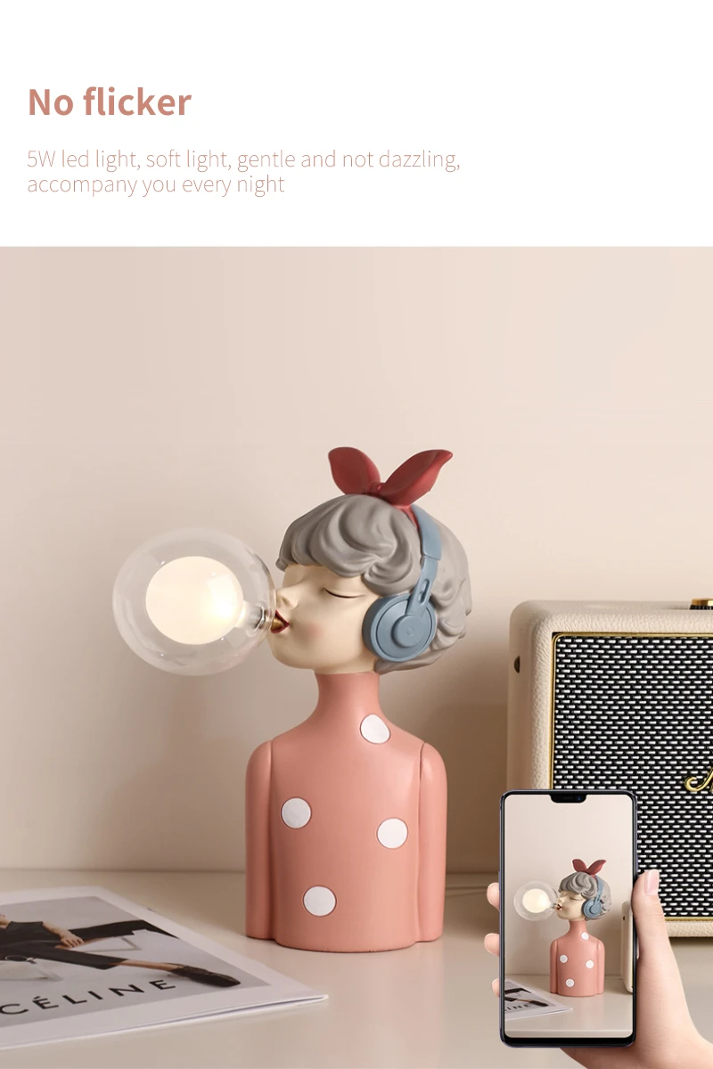Nordic Bubble Girl Creative LED Table Lamp Fashion Resin Figure Sculpture Desktop Decoration Girl Bedroom Night Light Home Deco
