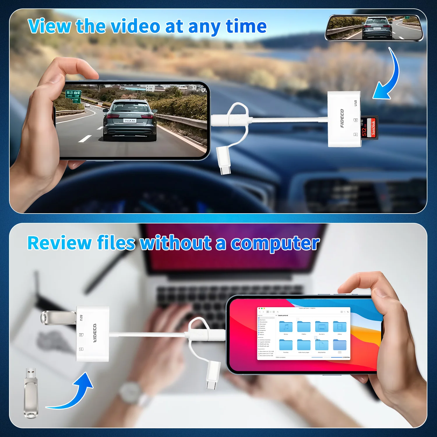 FIDECO High Speed Transfer 3 in 1 USB TF SD Card Reader Support OTG Lightning Micro Type C Multiport Reader Station for Iphone