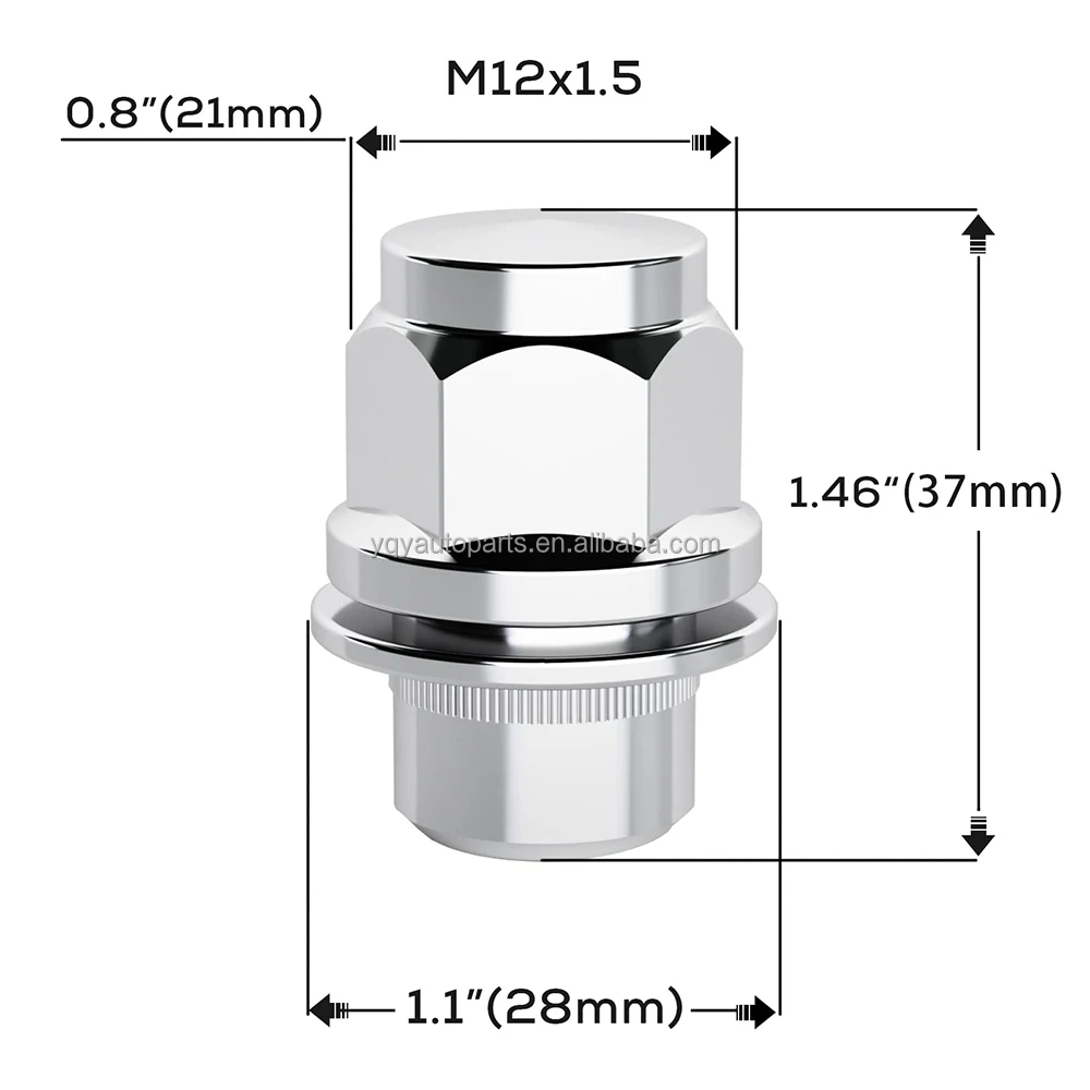 20-Pack ESAccessories Chrome M12x1.25 Mag/Flat Seat Lug Nuts – OEM Style, Flat Washer, Rust-Resistant