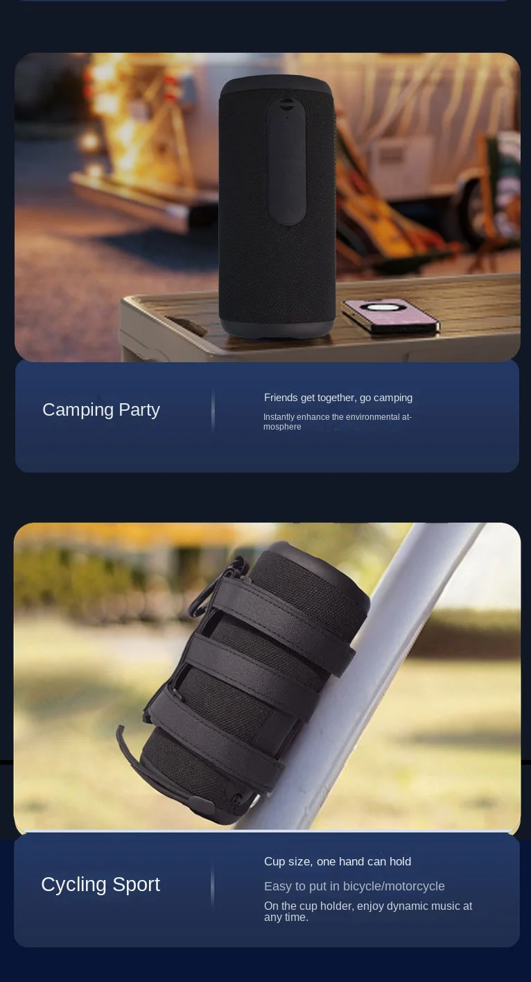 Rambotech Foreign Trade Outdoor Cylinder Bluetooth Speaker Cloth Net Extra Bass Outdoor Card TWS Audio Dual Speaker Ipx6 A3