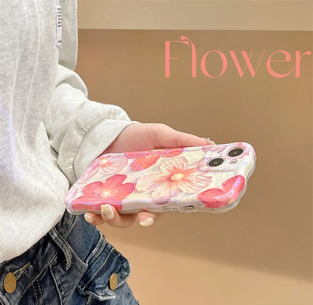 Oil Painting Flower Phone Case For Iphone X 7 8 10 11 12 13 14 15 Max Pro Plus Pink Pearl Sjk187 Laudtec supplier