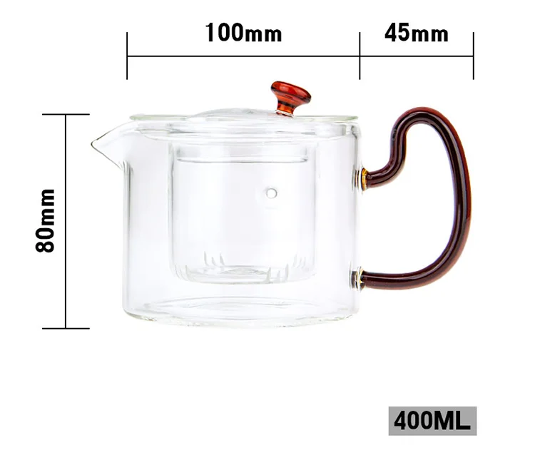 Théière en Verre Transparent Résistant au Feu de 400 ml avec Infuseur